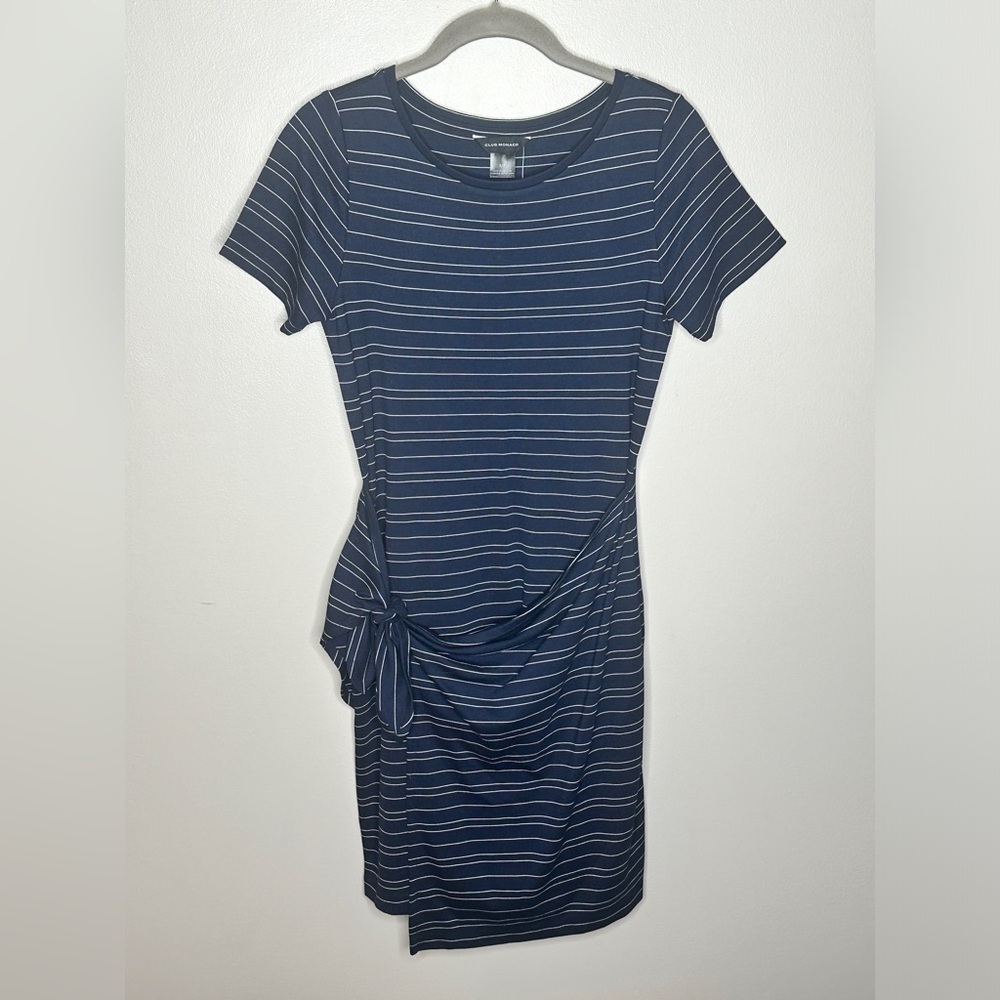 Club Monaco Twansia Dress Blue White Stripe Side Twist Tie Waist NWT - Picture 2 of 6